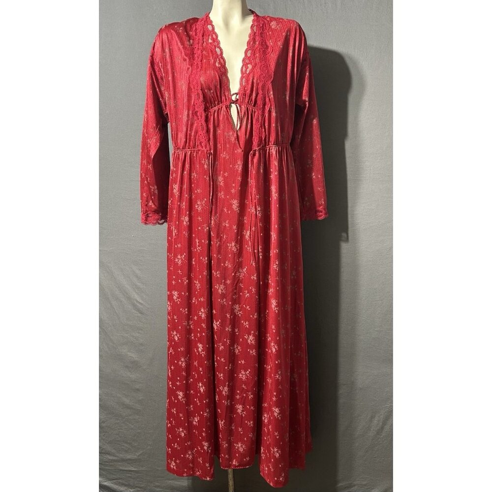 Tom Bezudo Barad&Co Peignoir Set Nightgown And Robe Small Dark Red Floral Print